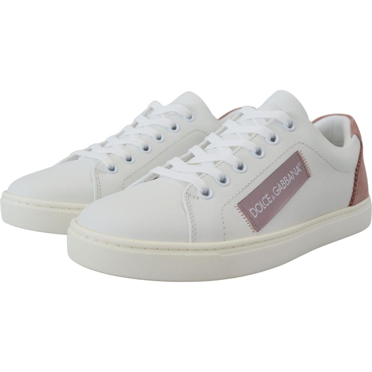 Dolce & Gabbana Chic White Pink Leather Low-Top Sneakers white-pink-leather-low-top-sneakers-shoes