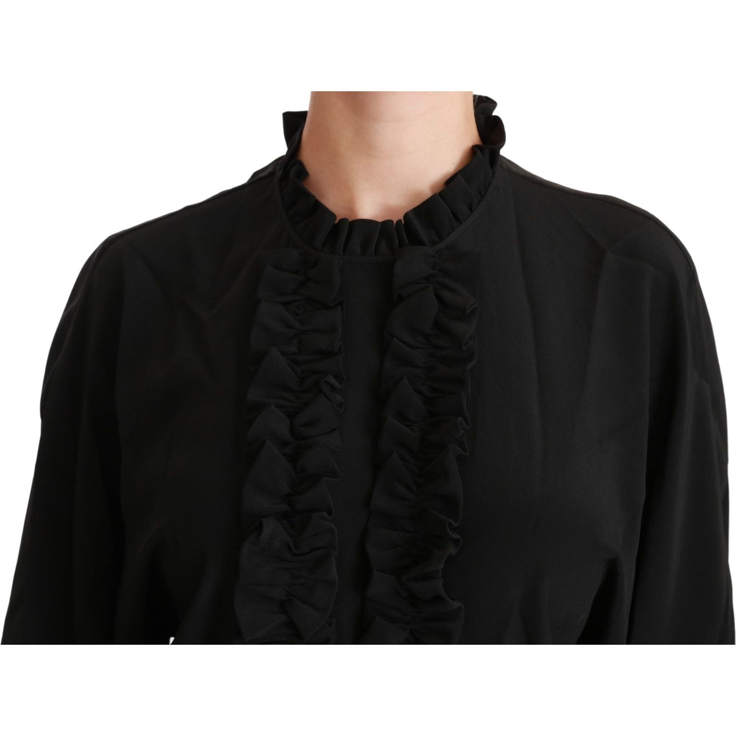 Dolce & Gabbana Elegant Black Silk Short Sleeve Blouse black-silk-shirt-ruffled-top-blouse