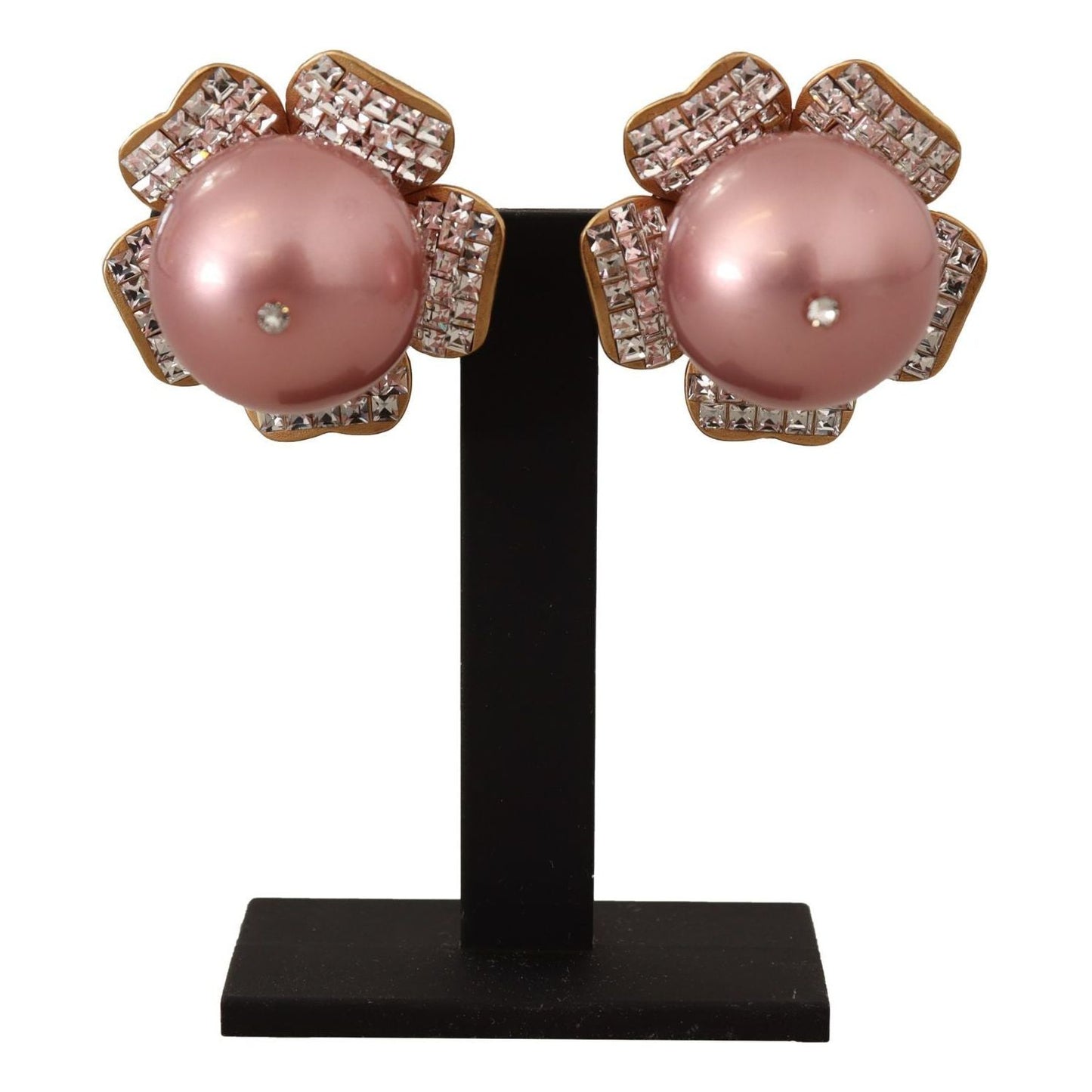 Dolce & Gabbana Elegant Floral Crystal Pearl Clip-On Earrings WOMAN EARRING gold-tone-maxi-faux-pearl-floral-clip-on-jewelry-earrings-1