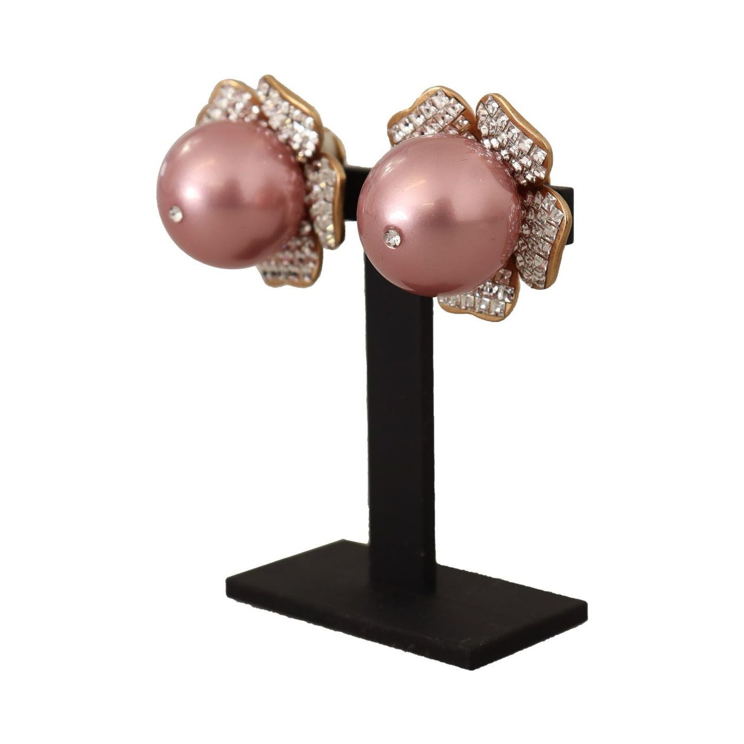 Dolce & Gabbana Elegant Floral Crystal Pearl Clip-On Earrings WOMAN EARRING gold-tone-maxi-faux-pearl-floral-clip-on-jewelry-earrings-1