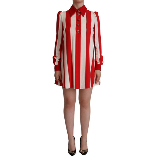 Dolce & Gabbana Elegant Striped Shirt Mini Dress white-red-stretch-mini-shirt-gown-dress