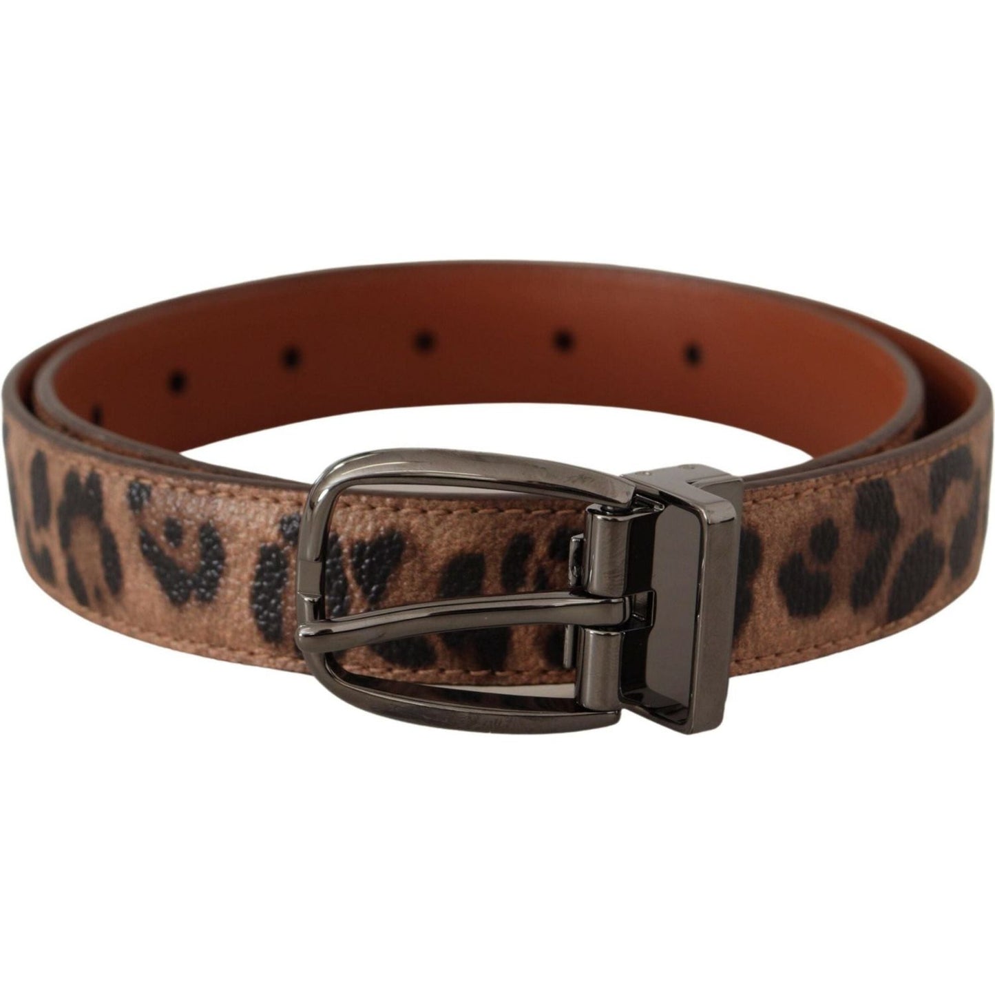 Dolce & Gabbana Elegant Engraved Leather Belt - Timeless Style brown-leopard-embossed-leather-buckle-belt