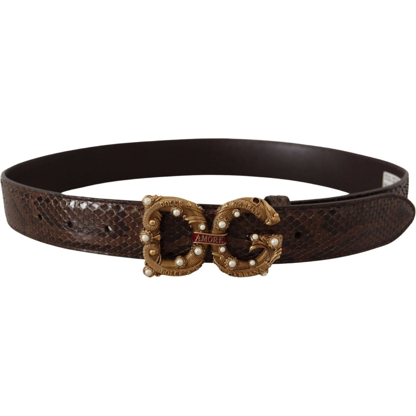 Dolce & Gabbana Elegant Snakeskin Leather Belt brown-amore-animal-print-exotic-leather-logo-buckle-belt