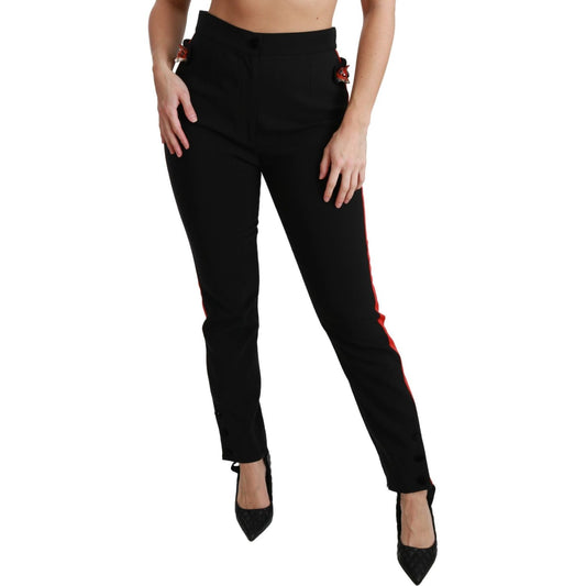 Dolce & Gabbana Chic High Waist Skinny Pants in Black black-skinny-stretch-fox-head-cotton-pants