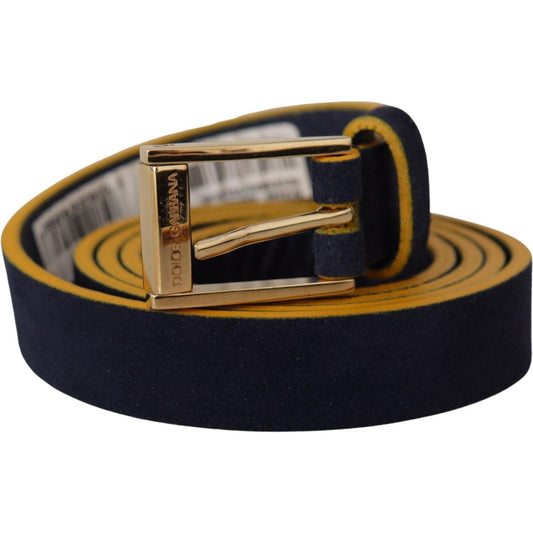 Dolce & Gabbana Chic Blue Suede Logo Buckle Belt blue-suede-yellow-gold-metal-logo-buckle-belt