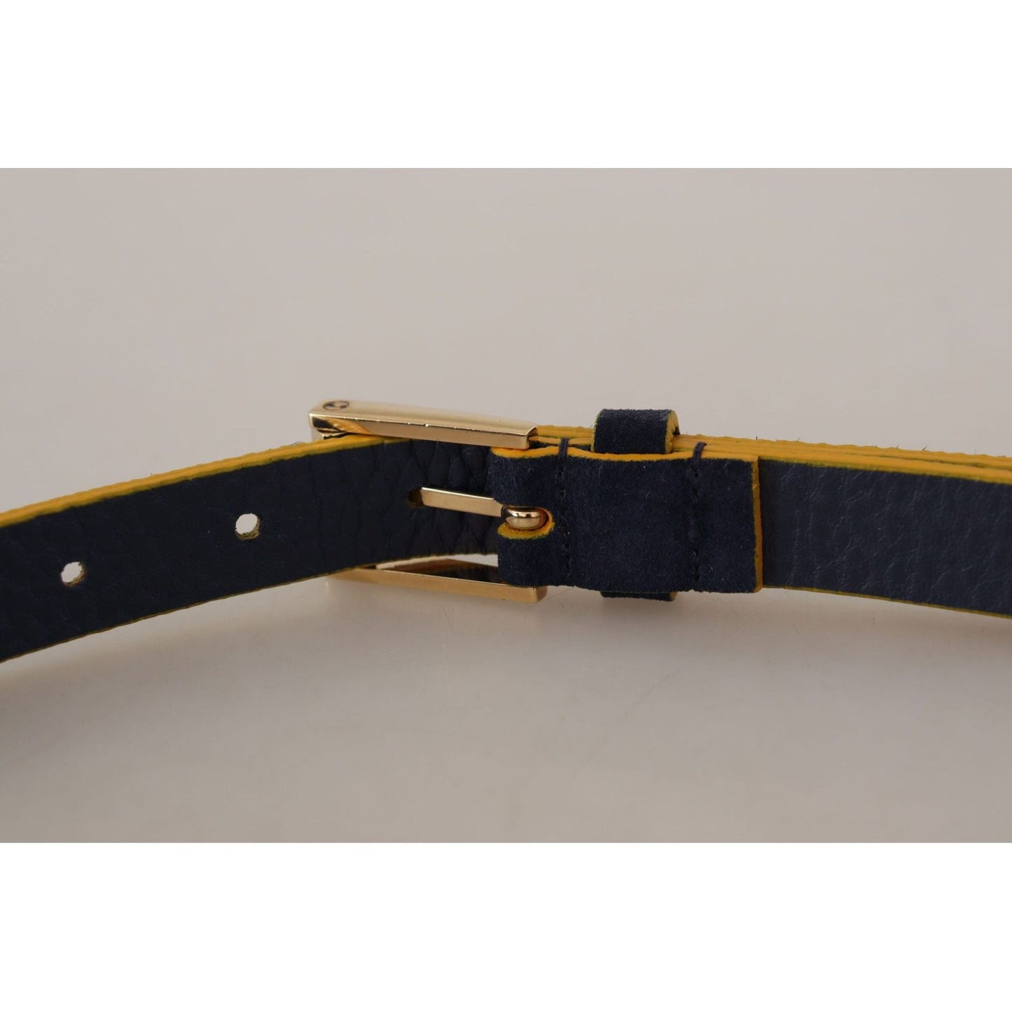Dolce & Gabbana Chic Blue Suede Logo Buckle Belt blue-suede-yellow-gold-metal-logo-buckle-belt