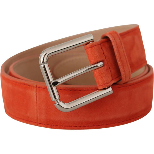 Dolce & Gabbana Elegant Suede Leather Belt in Vibrant Orange orange-leather-suede-silver-logo-metal-buckle-belt