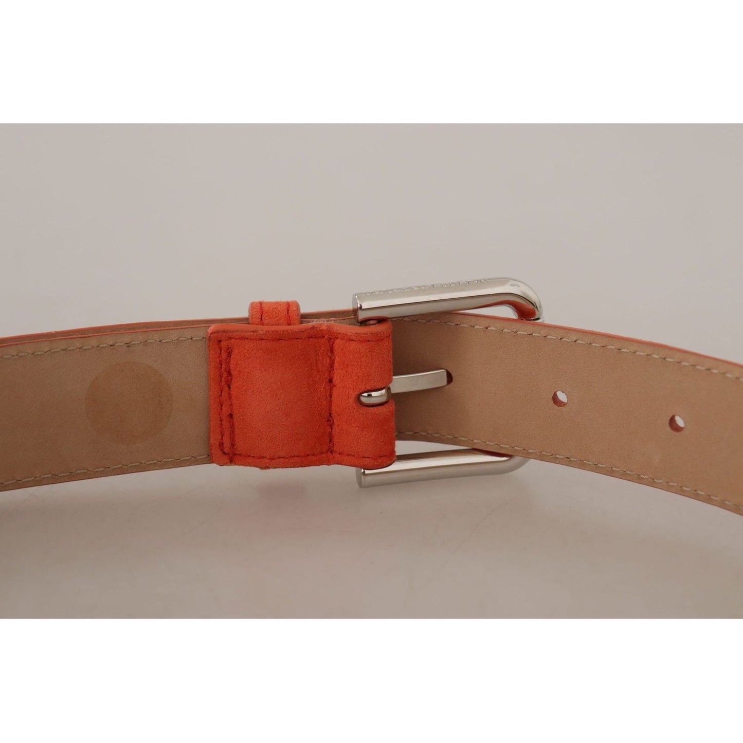 Dolce & Gabbana Elegant Suede Leather Belt in Vibrant Orange orange-leather-suede-silver-logo-metal-buckle-belt