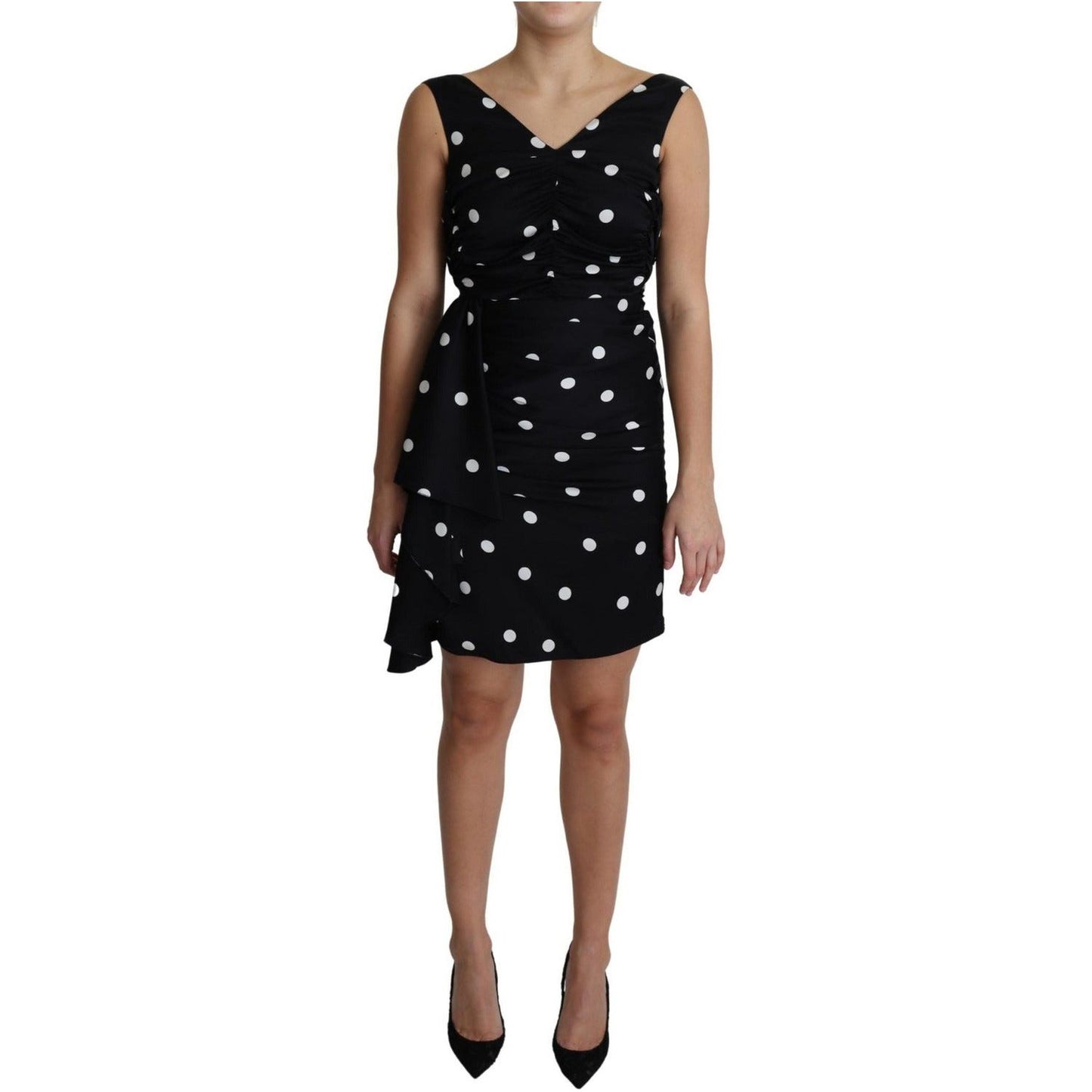 Dolce & Gabbana Elegant Polka Dot Silk Charmeuse Dress black-polka-dots-charmeuse-ruffle-mini-dress