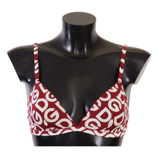 Dolce & Gabbana Red Cotton Logo Printed Designer Bra WOMAN SWIMWEAR red-white-dg-print-non-wire-cotton-bra-underwear
