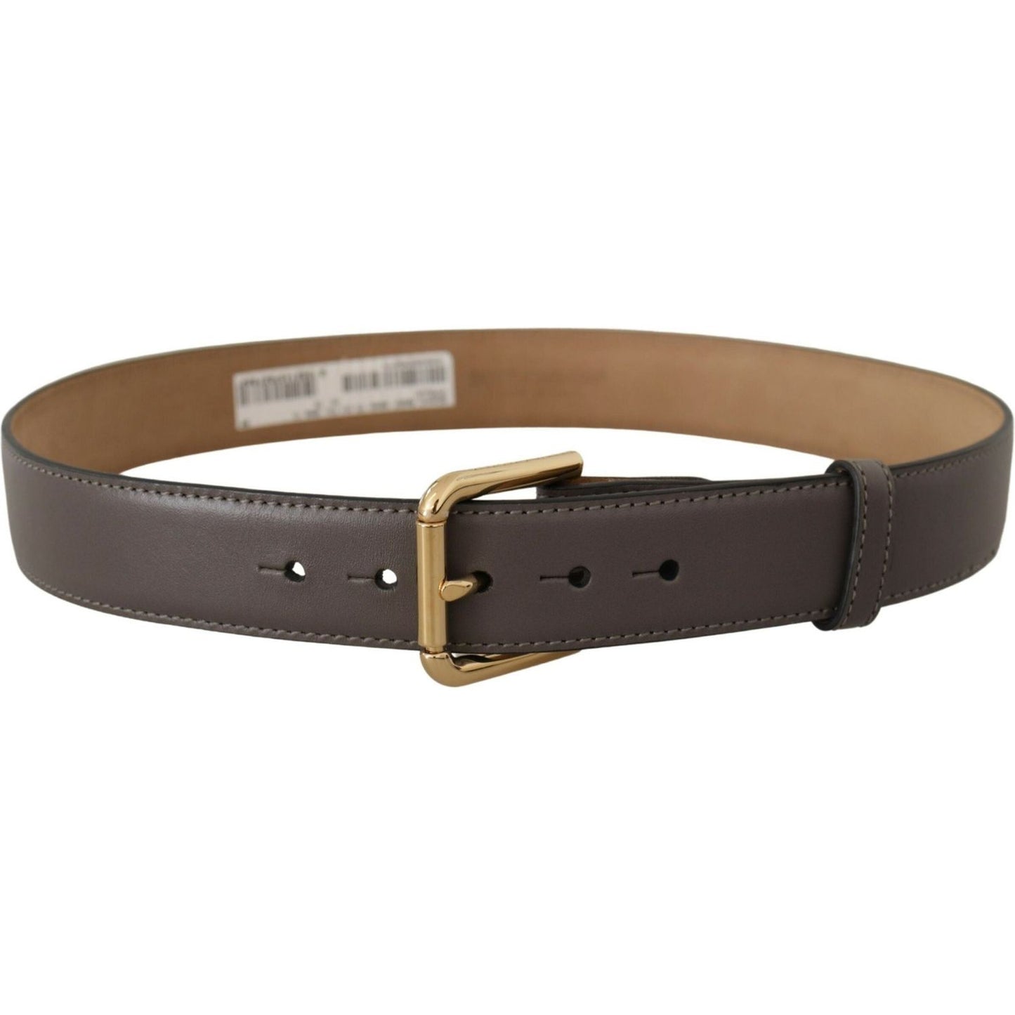 Dolce & Gabbana Elegant Engraved Buckle Leather Belt gray-calfskin-leather-gold-metal-logo-buckle-belt