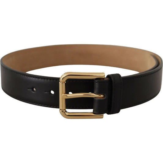 Dolce & Gabbana Elegant Leather Belt with Logo Buckle black-solid-leather-classic-gold-waist-buckle-belt IMG_8915-scaled-f2ee3089-911.jpg