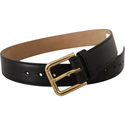Dolce & Gabbana Elegant Leather Belt with Logo Buckle black-solid-leather-classic-gold-waist-buckle-belt IMG_8916-scaled-bb27b73e-fd1.jpg