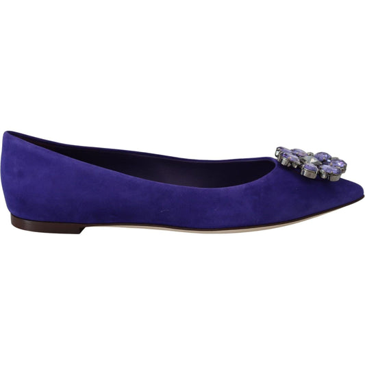 Dolce & Gabbana Embellished Crystal Purple Suede Flats purple-suede-crystals-loafers-flats-shoes