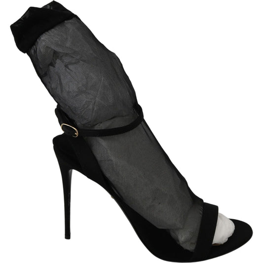 Dolce & GabbanaElegant Black Heeled Stretch SandalsMcRichard Designer Brands£469.00