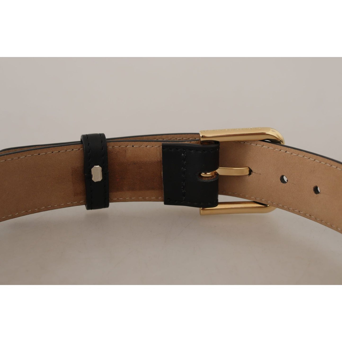 Dolce & Gabbana Elegant Leather Belt with Logo Buckle black-solid-leather-classic-gold-waist-buckle-belt