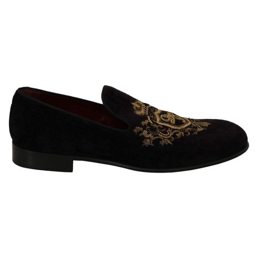 Dolce & GabbanaElegant Black Loafers with Gold Crown EmbroideryMcRichard Designer Brands£769.00