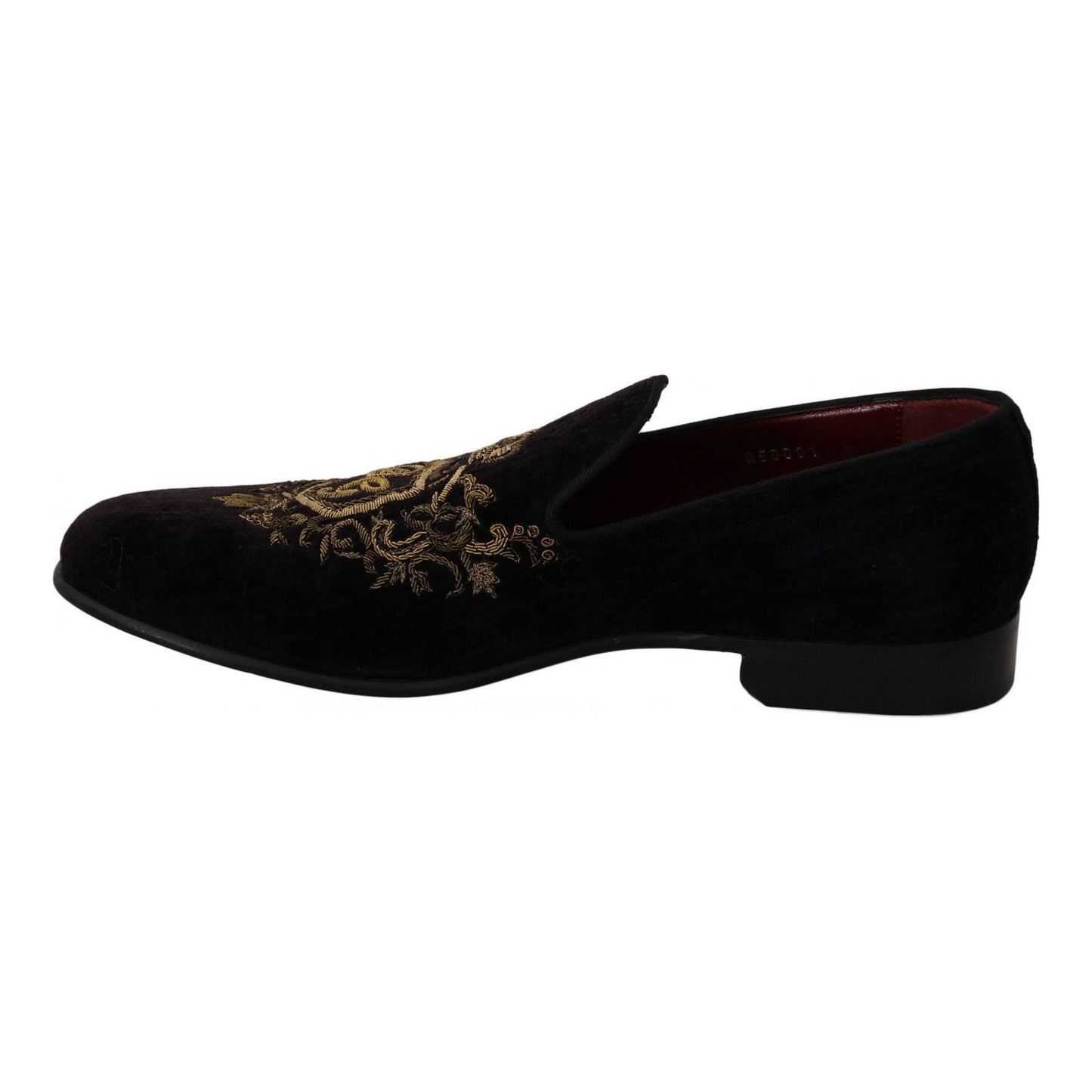 Dolce & Gabbana Elegant Black Loafers with Gold Crown Embroidery brown-suede-leather-stiletto-shoes-heels