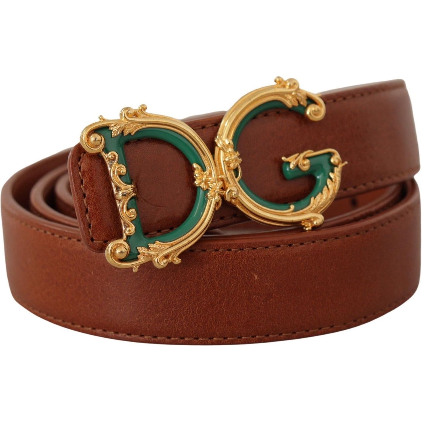 Dolce & Gabbana Elegant Leather Belt with Logo Buckle brown-leather-baroque-gold-dg-logo-waist-buckle-belt