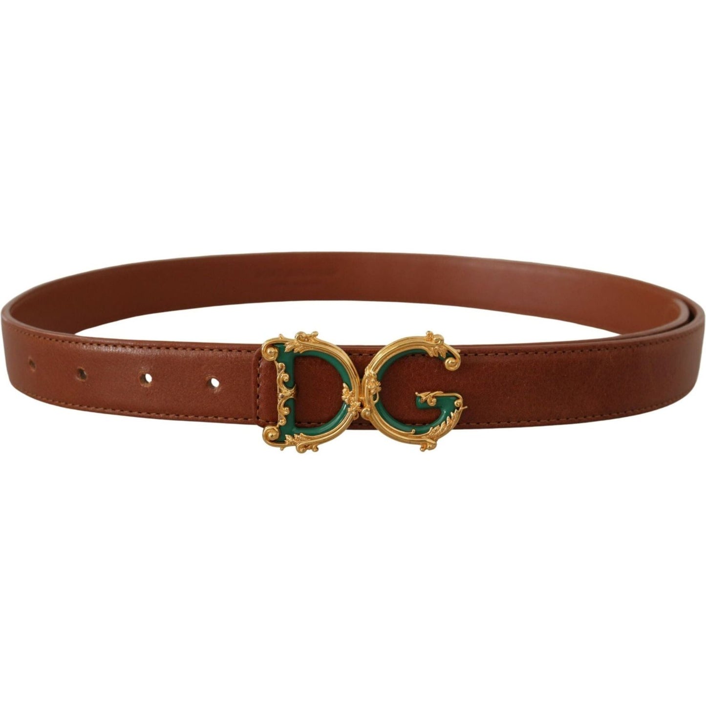 Dolce & Gabbana Elegant Leather Belt with Logo Buckle brown-leather-baroque-gold-dg-logo-waist-buckle-belt