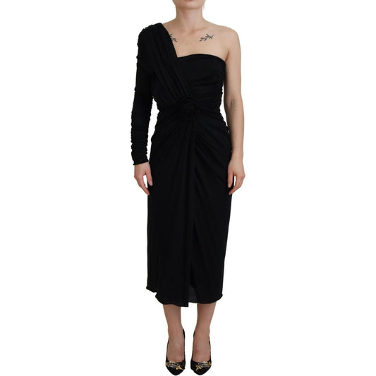 Dolce & Gabbana Elegant One-Shoulder Sheath Midi Dress black-wrap-sheath-one-shoulder-wool-dress