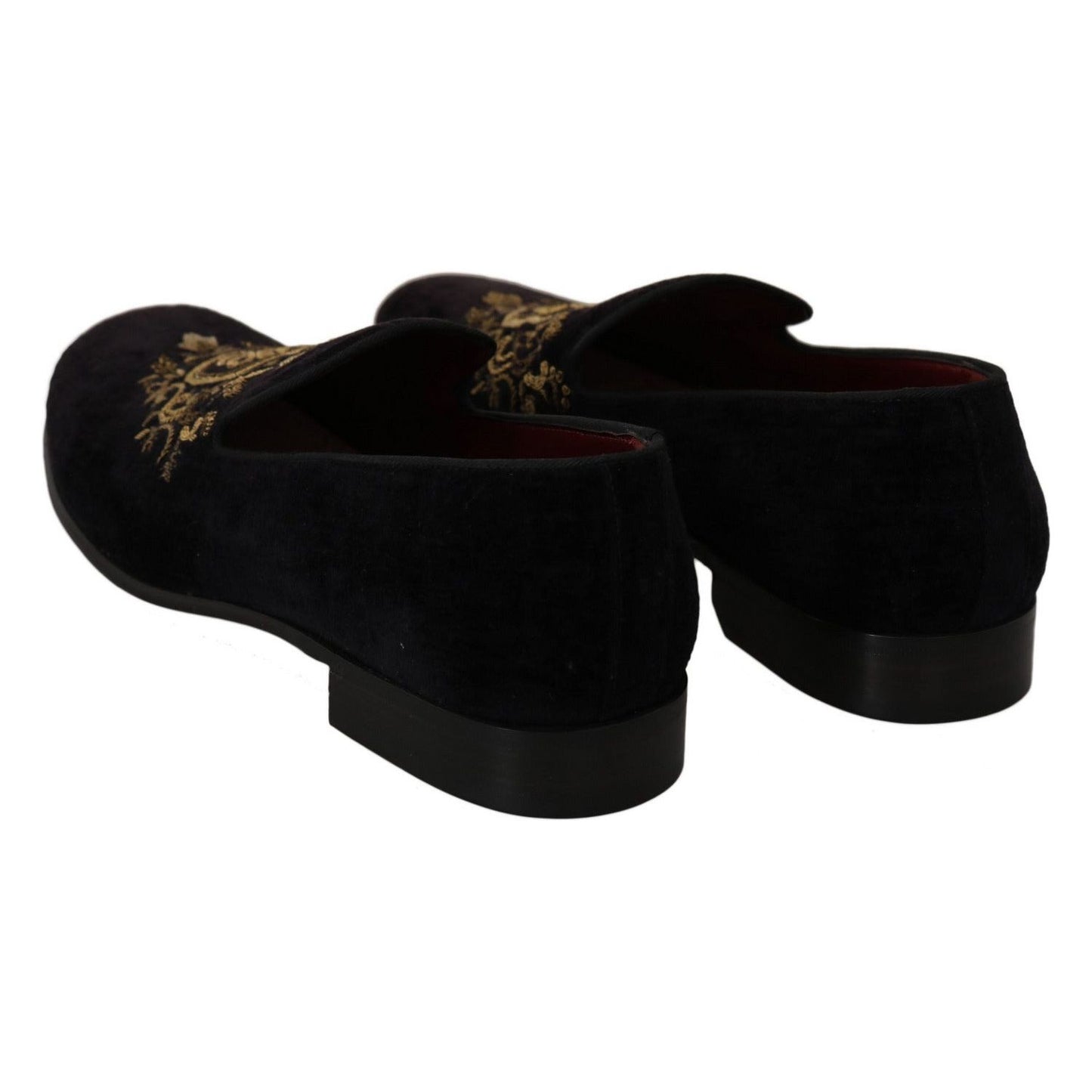 Dolce & Gabbana Elegant Black Loafers with Gold Crown Embroidery brown-suede-leather-stiletto-shoes-heels