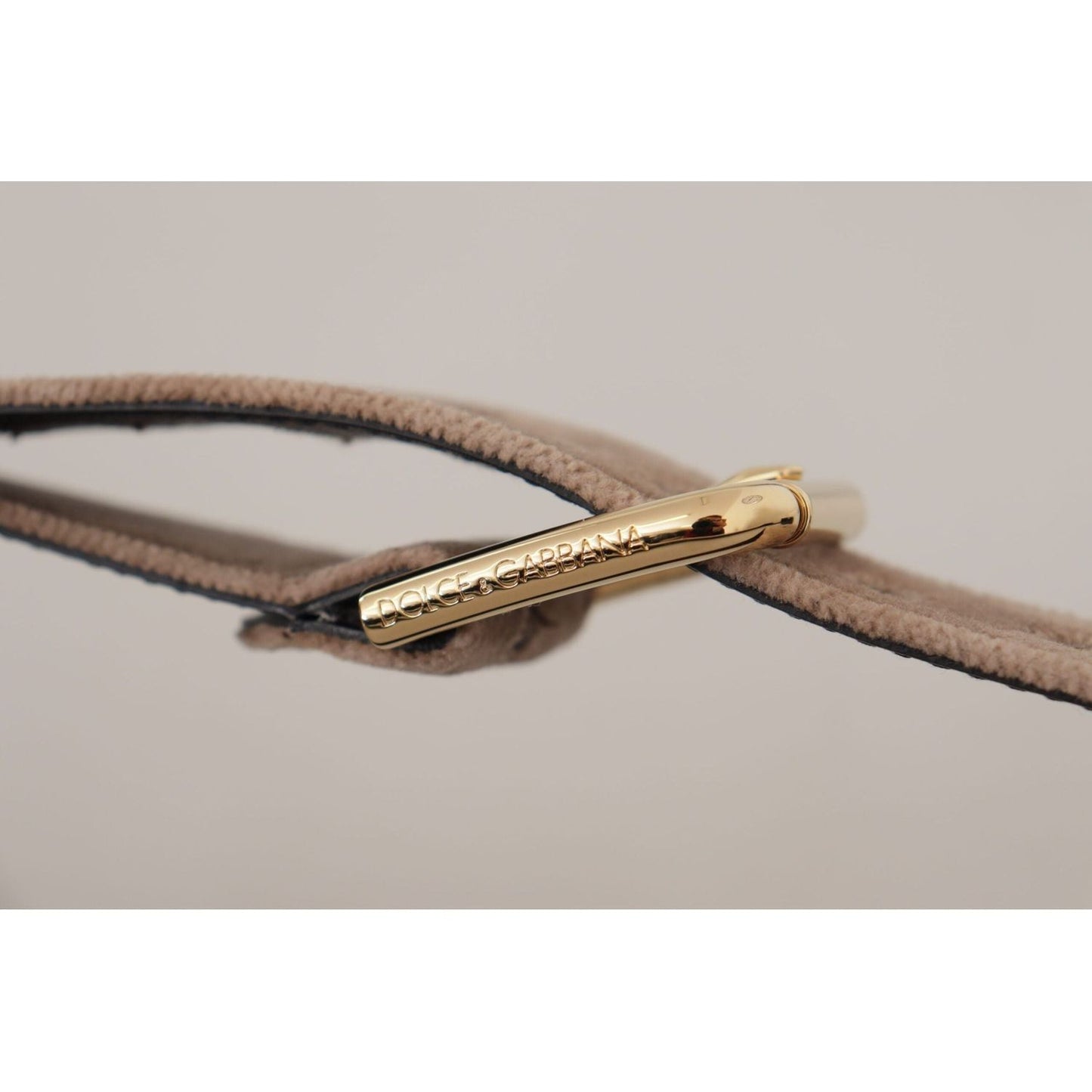Dolce & Gabbana Elegant Velvet Logo Buckle Belt light-brown-velvet-gold-tone-logo-metal-buckle-belt