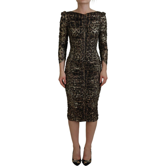 Elegant Leopard Print Midi Bodycon Dress
