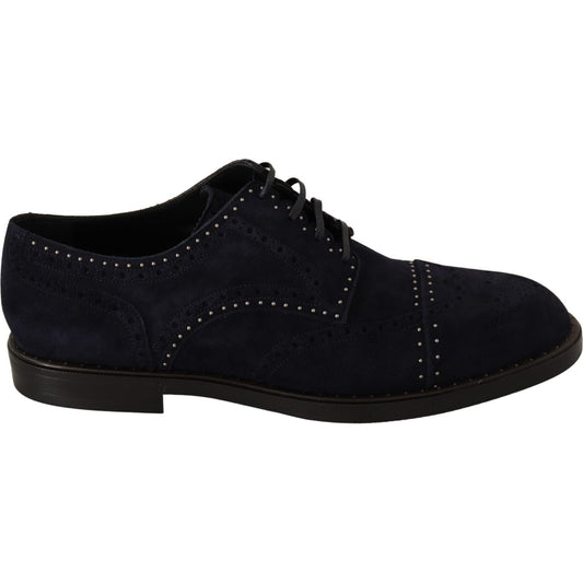 Dolce & Gabbana Elegant Suede Derby Shoes with Silver Studs Dress Shoes blue-suede-leather-derby-studded-shoes IMG_8955-scaled-9b166b76-ae9.jpg