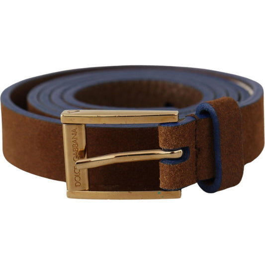 Dolce & Gabbana Elegant Suede Leather Belt with Logo Engraved Buckle dark-brown-blue-leather-gold-metal-buckle-belt IMG_8957-f8d5d8b1-4c4.jpg