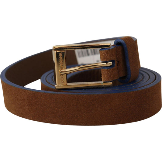 Dolce & Gabbana Elegant Suede Leather Belt with Logo Engraved Buckle dark-brown-blue-leather-gold-metal-buckle-belt IMG_8958-c77e9c0e-d95.jpg