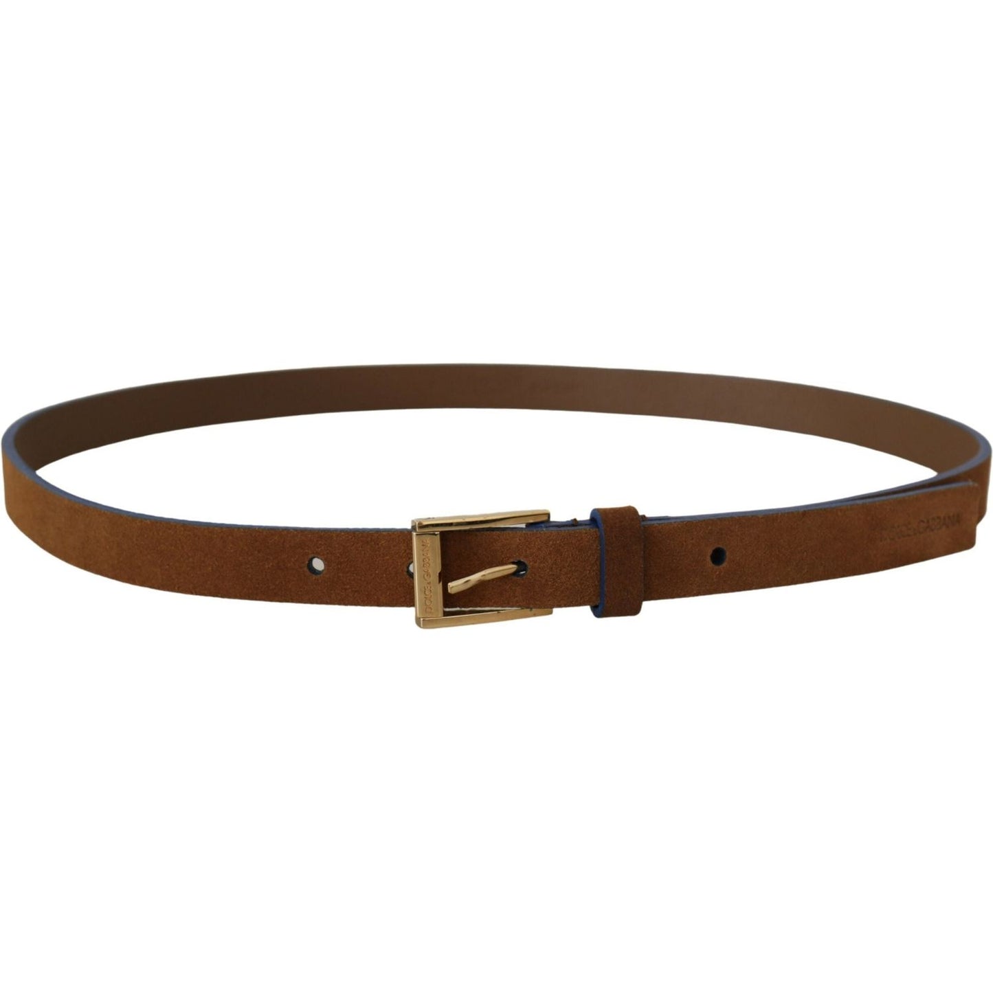Dolce & Gabbana Elegant Suede Leather Belt with Logo Engraved Buckle dark-brown-blue-leather-gold-metal-buckle-belt