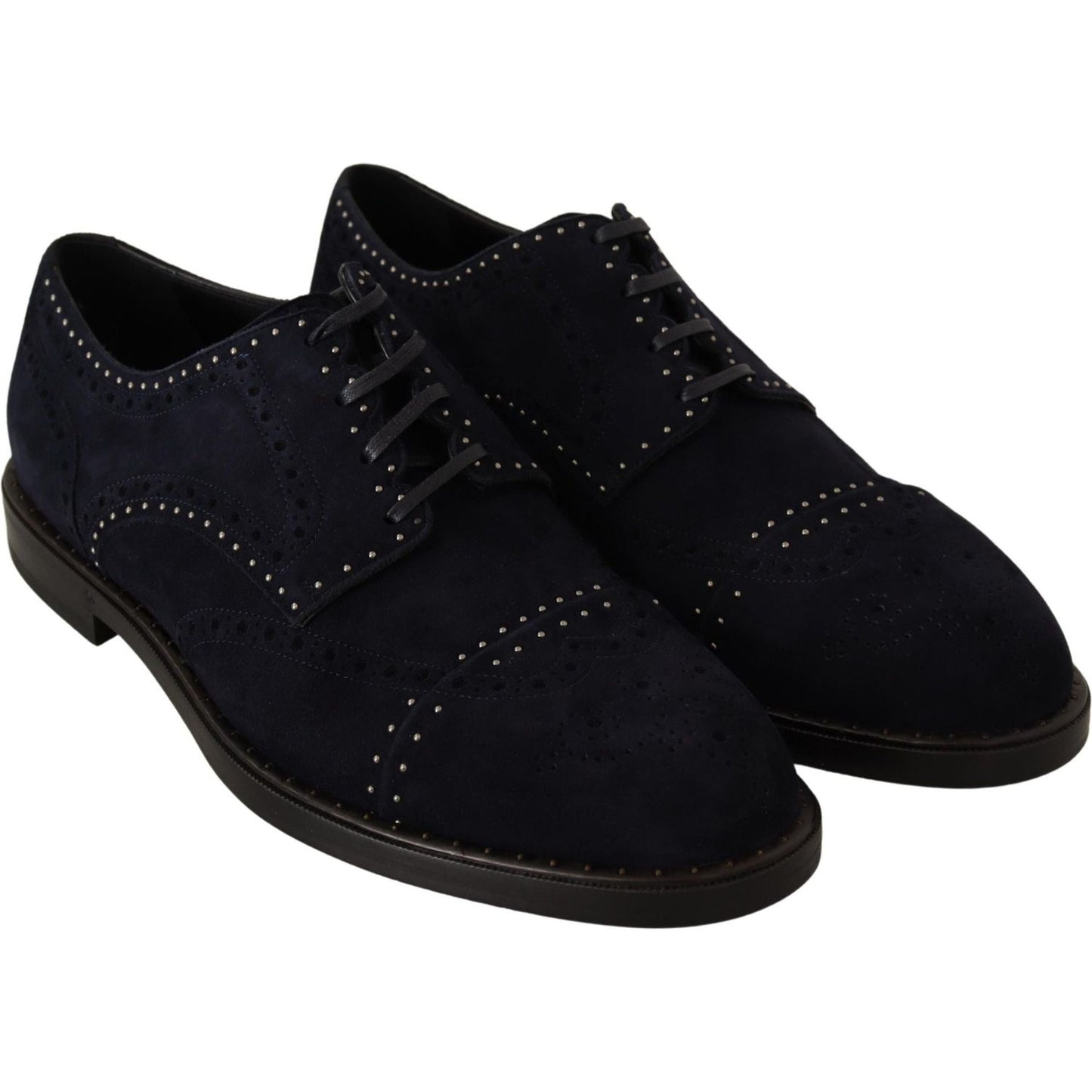Dolce & Gabbana Elegant Suede Derby Shoes with Silver Studs Dress Shoes blue-suede-leather-derby-studded-shoes