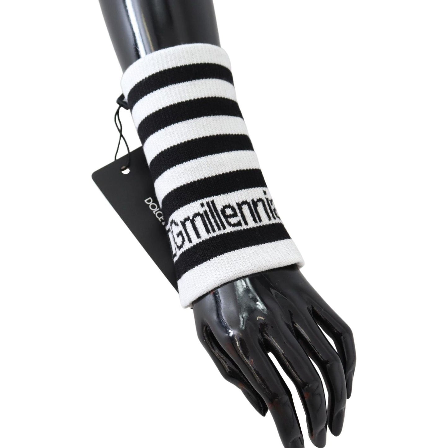 Dolce & Gabbana Elegant Black & White Wool Blend Wrist Wrap black-white-wool-dgmillennials-wristband-wrap