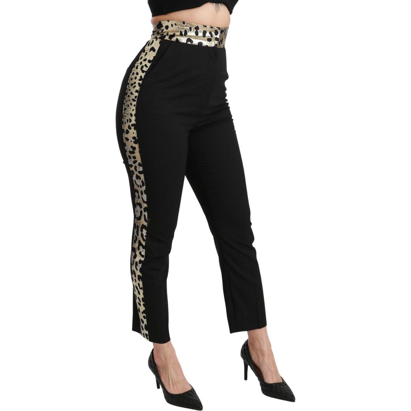 Dolce & Gabbana Gold Leopard Jacquard High Waist Pants Jeans & Pants black-cropped-skinny-high-waist-wool-pants