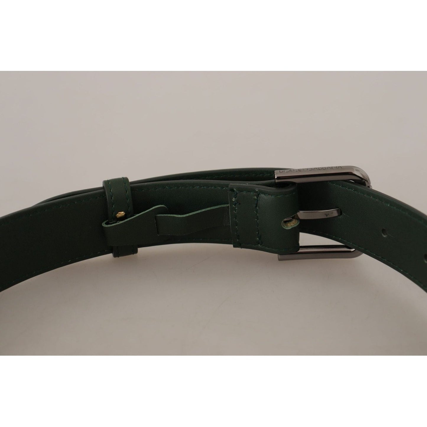 Dolce & GabbanaElegant Dark Green Leather Belt with Logo BuckleMcRichard Designer Brands£209.00