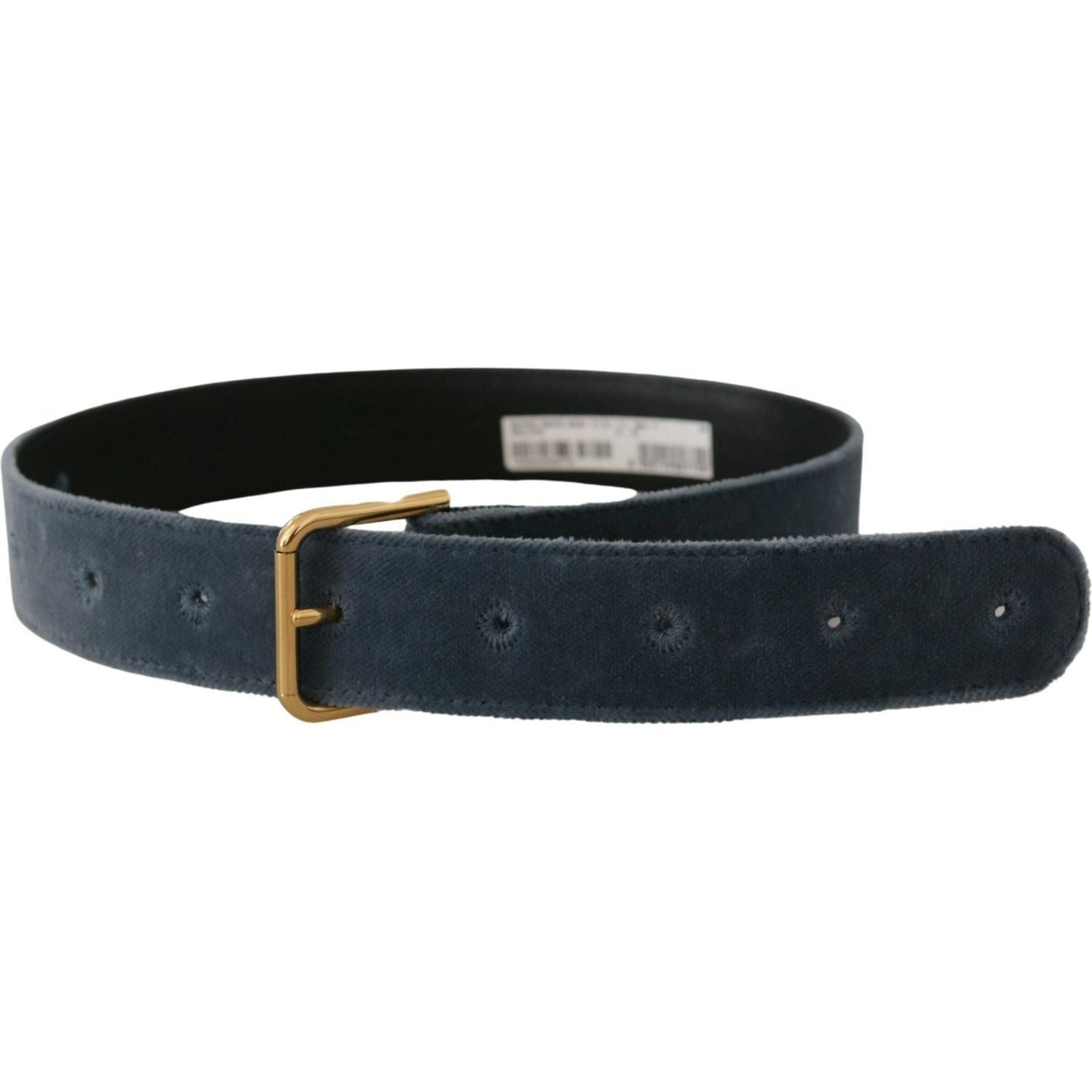 Dolce & Gabbana Elegant Navy Velvet Designer Belt navy-blue-velvet-gold-metal-logo-waist-buckle-belt