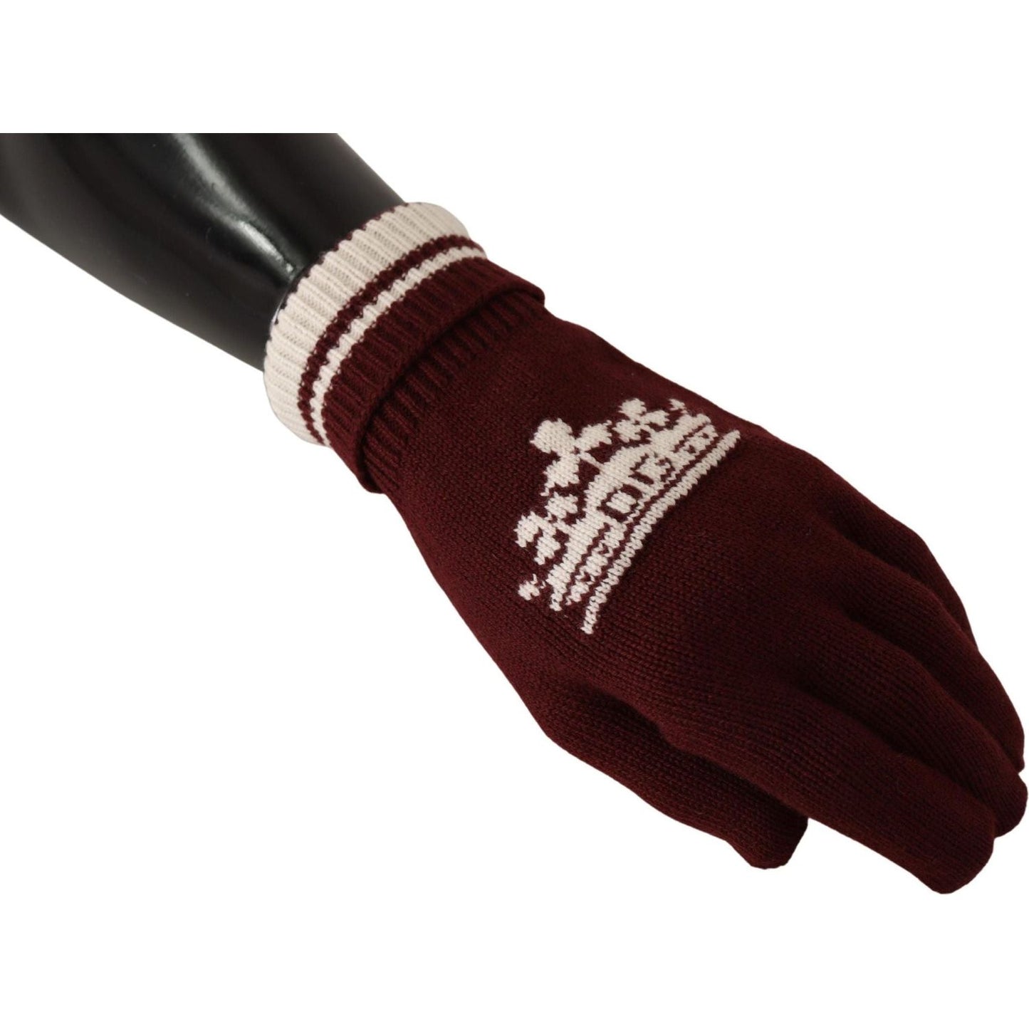 Dolce & Gabbana Elegant Red Cashmere Gloves with Crown Motif red-white-d-g-logo-crown-cashmere-gloves