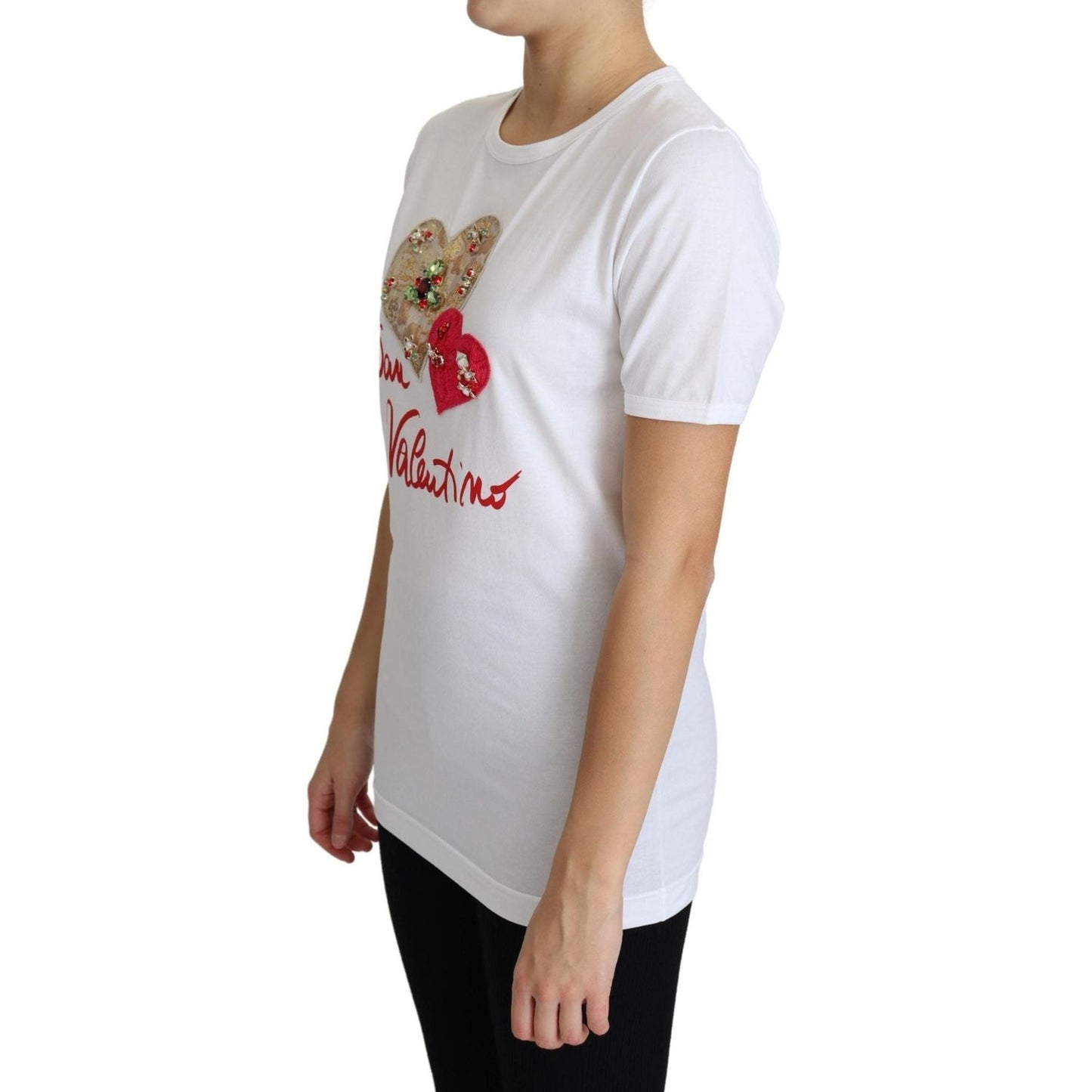 Dolce & Gabbana Crystal-Embellished White Cotton Tee white-san-valentino-heart-crystals-t-shirt-top