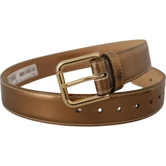 Dolce & Gabbana Elegant Bronze Leather Belt with Logo Buckle bronze-calf-leather-gold-logo-waist-buckle-belt IMG_9039-scaled-a1d0b3b6-750.jpg