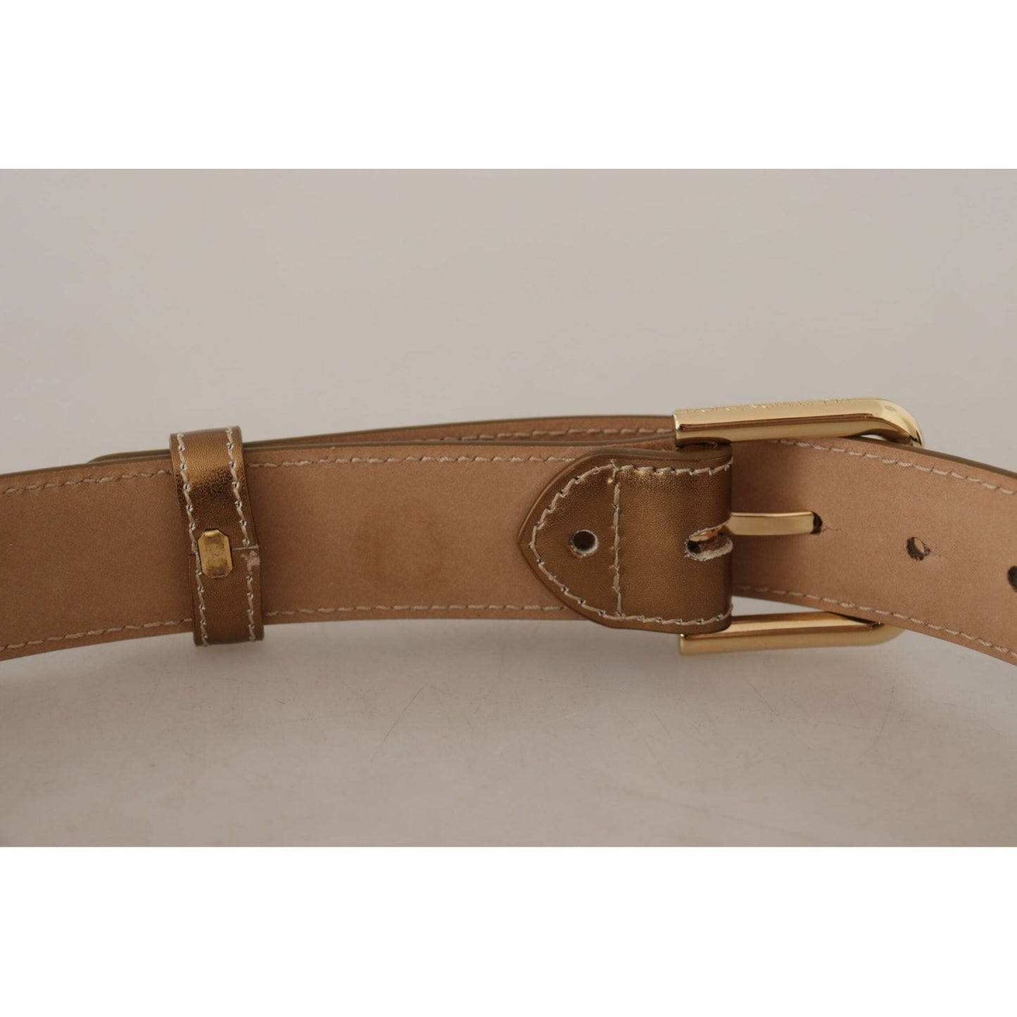 Dolce & Gabbana Elegant Bronze Leather Belt with Logo Buckle bronze-calf-leather-gold-logo-waist-buckle-belt