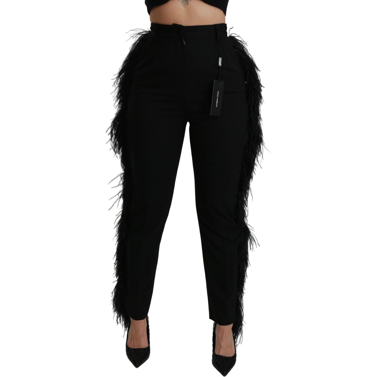 Dolce & Gabbana Elegant High Waist Wool Blend Pants Pants black-feather-straight-high-waist-wool-pants