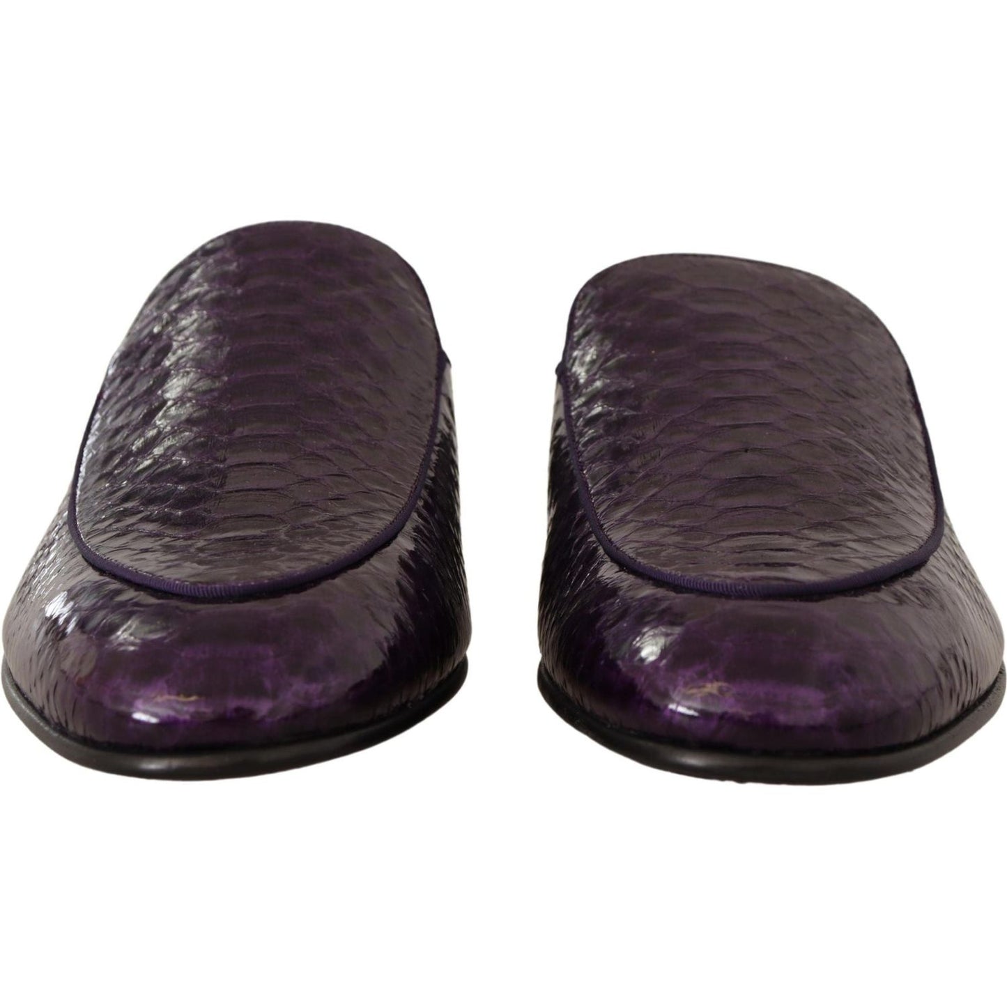 Dolce & Gabbana Purple Exotic Python Leather Slides purple-exotic-leather-flats-slides-shoes