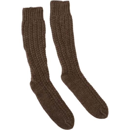 Dolce & Gabbana Chic Over-Calf Wool Blend Knit Socks brown-wool-knit-calf-long-women-socks