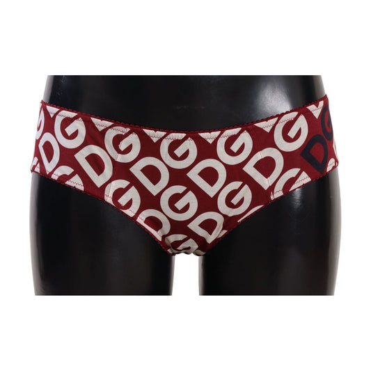 Dolce & Gabbana Chic Maroon White Logo Swim Bottoms WOMAN SWIMWEAR multicolor-dg-logo-print-slip-bottom-underwear