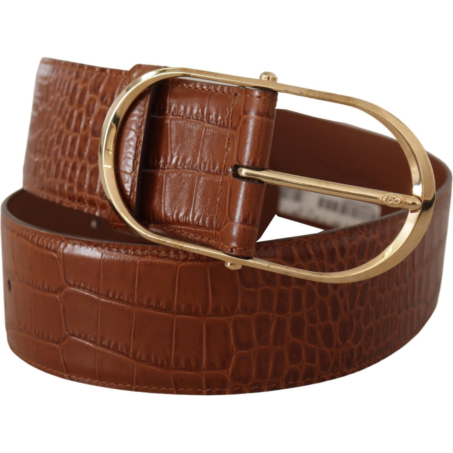 Dolce & Gabbana Enchanting Engraved Logo Leather Belt brown-wide-waist-leather-gold-oval-metal-buckle-belt