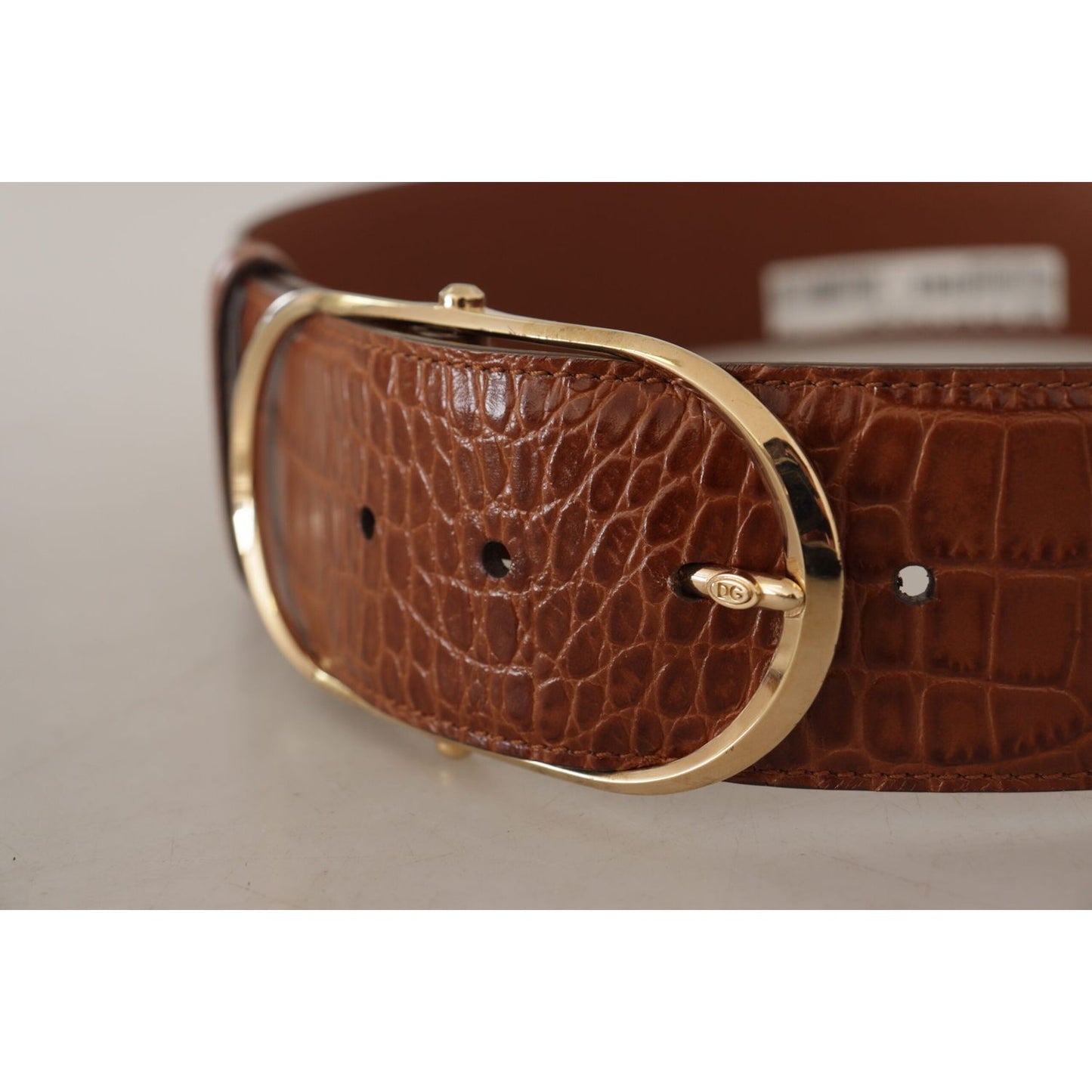 Dolce & Gabbana Enchanting Engraved Logo Leather Belt brown-wide-waist-leather-gold-oval-metal-buckle-belt