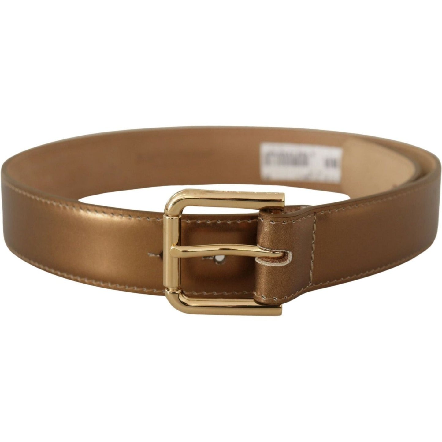 Dolce & Gabbana Bronze Leather Belt with Gold-Toned Buckle bronze-leather-gold-logo-engraved-waist-buckle-belt