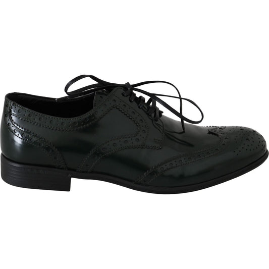 Dolce & Gabbana Elegant Green Brogues Oxford Wingtip Flats green-leather-broque-oxford-wingtip-shoes