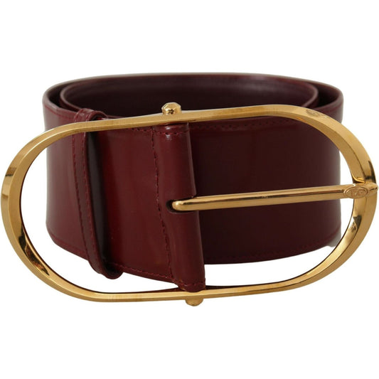 Dolce & Gabbana Engraved Logo Maroon Leather Belt maroon-wide-leather-gold-tone-metal-oval-buckle-belt